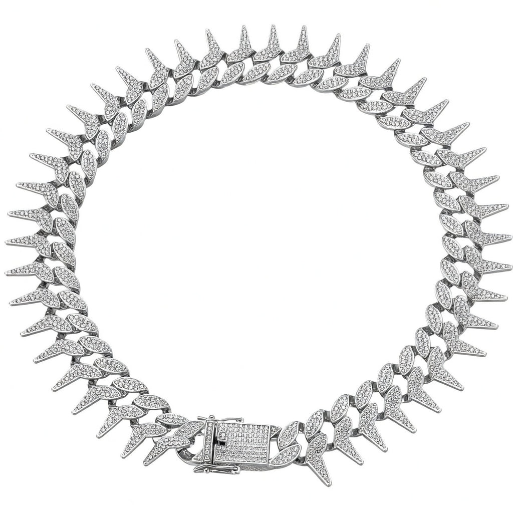 Rhinestone Spiked Cuban Link Dog Collar