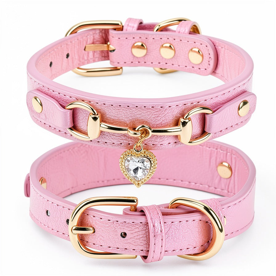 Shiny Rhinestone Comfortable Leather Pet Collar