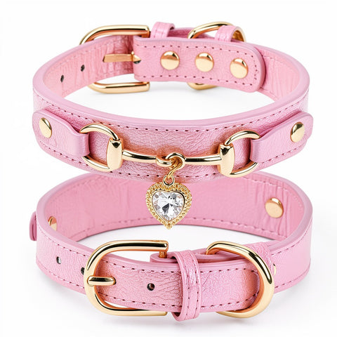 Shiny Rhinestone Comfortable Leather Pet Collar