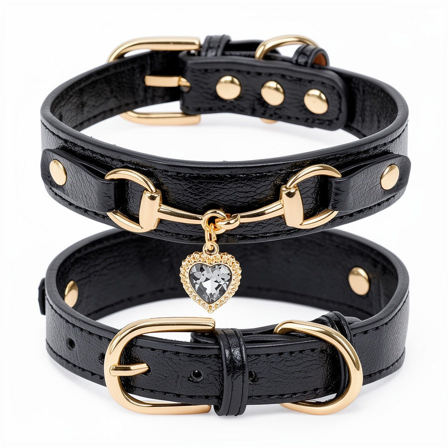 Shiny Rhinestone Comfortable Leather Pet Collar