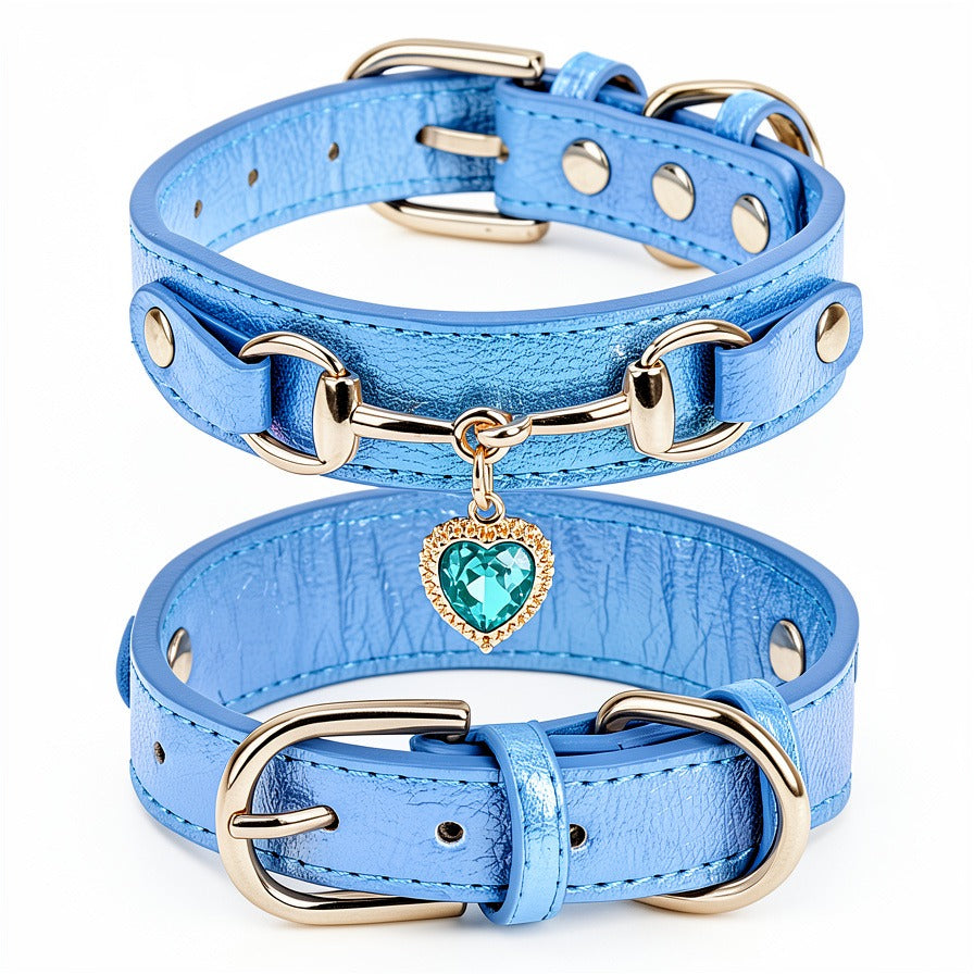 Shiny Rhinestone Comfortable Leather Pet Collar