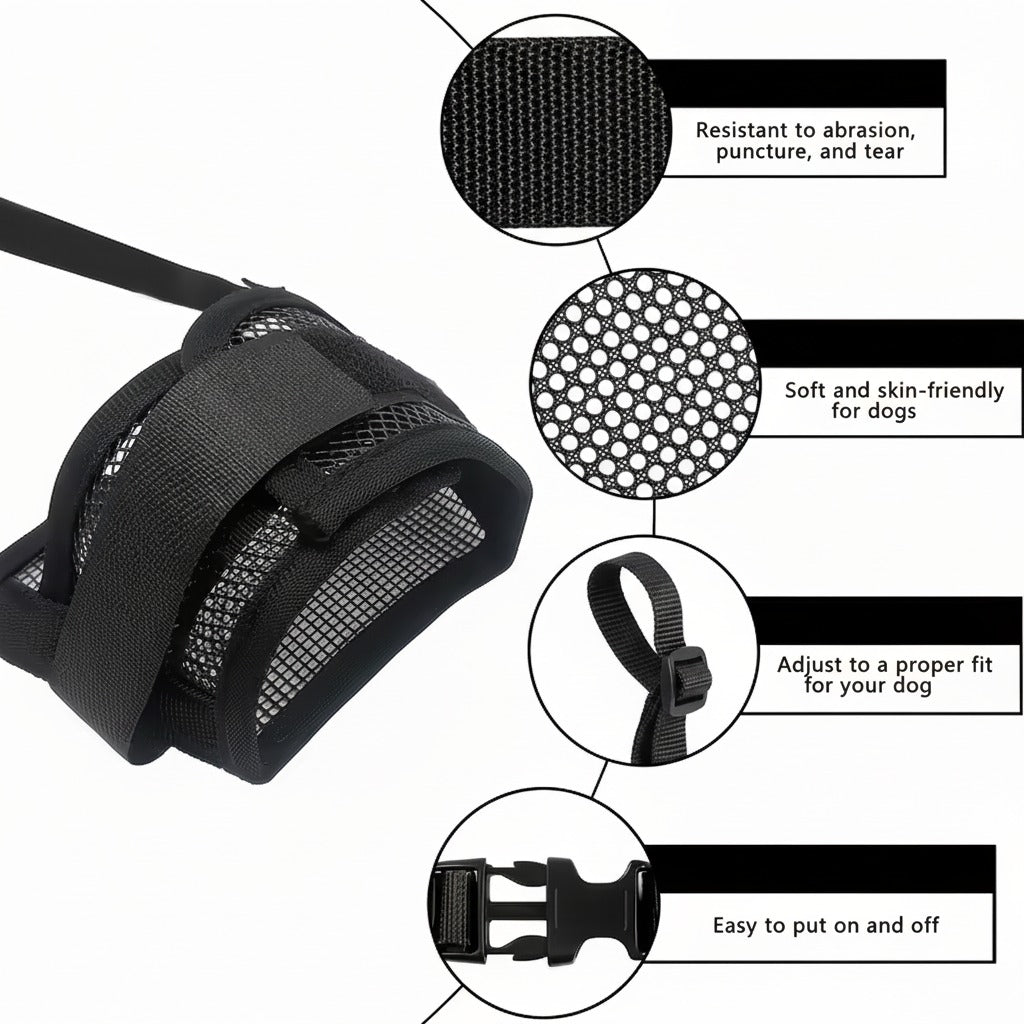 Adjustable Anti Bark Mesh Breathable Dog Muzzle