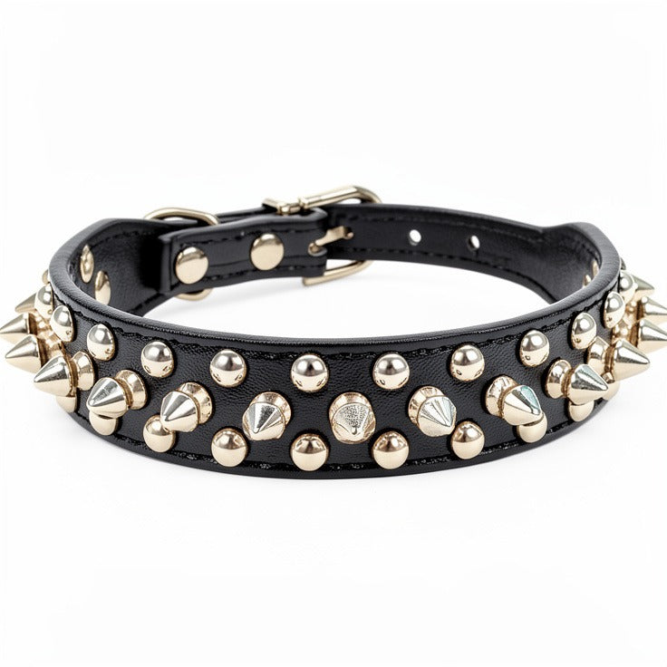 Adjustable Leather Punk Rivet Spiked Dog Collar