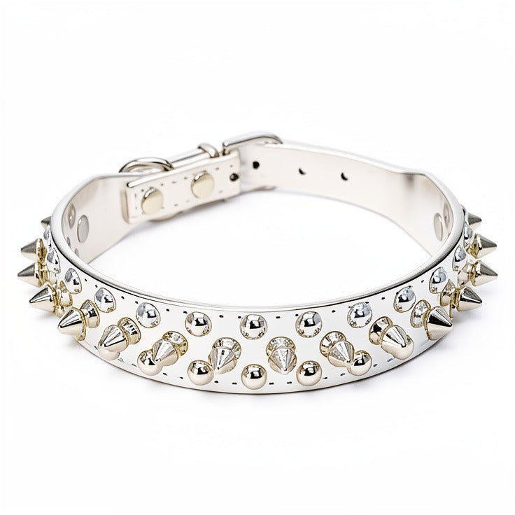 Adjustable Leather Punk Rivet Spiked Dog Collar