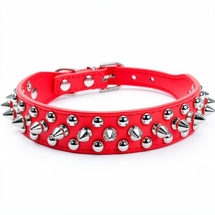 Adjustable Leather Punk Rivet Spiked Dog Collar