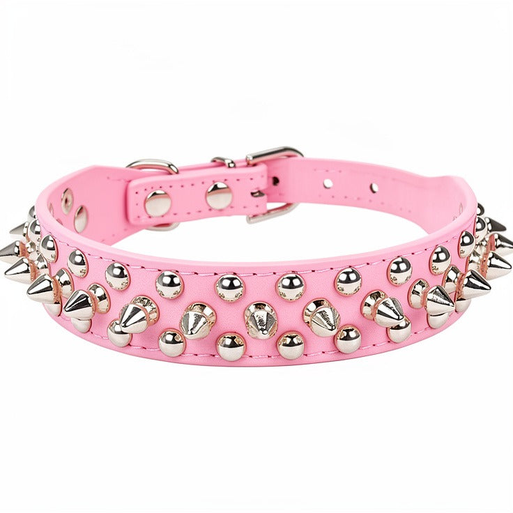 Adjustable Leather Punk Rivet Spiked Dog Collar