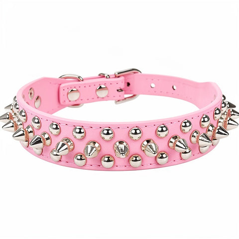 Adjustable Leather Punk Rivet Spiked Dog Collar