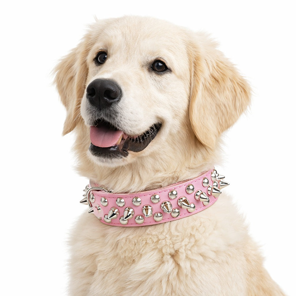 Adjustable Leather Punk Rivet Spiked Dog Collar